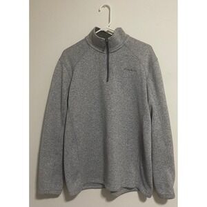 Eddie Bauer Mens Large Gray Heathered Sweater-Knit Fleece Quarter Zip Pullover